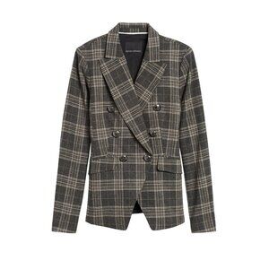 BANANA REPUBLIC Cadet Grey Check Wool Flannel Double Breasted Blazer, Size 6